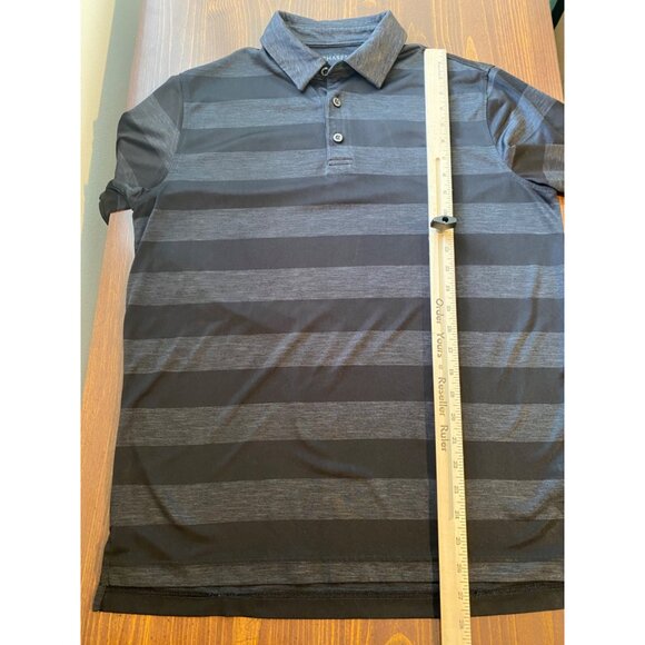 Chase 54 Men's Striped Polo Shirt Medium 100% Polyester Black & Gray Avid Golfer - Picture 9 of 12